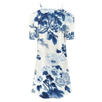 Haljine za žene kratki rukav mini mini casual ljeto tiskana V-izrez haljina tamno plava l