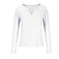 Olyvenn majica s dugim rukavima bluza na vrhu ženske plus veličine labava ženska povremena odjeća Ženska modna boja V-izrez udobne za žene bijeli xl