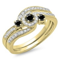 0. Carat 10k žuto zlato okruglo crno-bijelo dijamantske dame iskrivljene vrtložne mladenke halo angažman prsten sa utakmicom