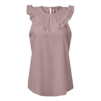 Termalne košulje B91XZ za žene Ženske ljetne tenke za žene bez rukava bez rukava Bluze Ruffle Elegant Top Pink, XXL