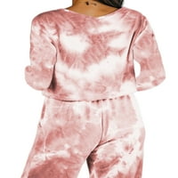 Glookwis Elastična struka Sleep rublja Dvije odjeće Loungeward Baggy Loour Pijamas setovi gornji i pantski kravata Dye Lounge Set Nightwend Red XL