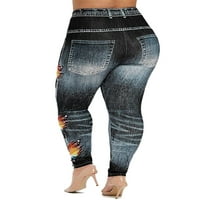 Glonme Women Cvjetni ispisani Stretch Jeans Skinny Ljetne pantalone Gumb za odmor Thimbe