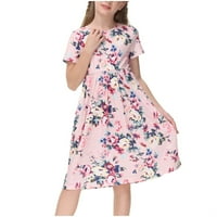 OALIRRO TODDLER Djevojka za odjeću Ljeto Kratki rukav Slatke ljetne haljine okrugli vrat koljena (13-14 godina) ružičasta