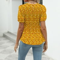 Temperament cvjetna majica Ruffle Hem plused bluze na lisnato rukav visoko elastičnost Blusas modni ulica odjeću u ulici Žuta m