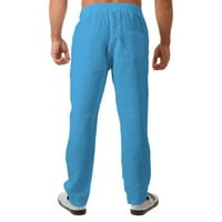 Homodles Muške salone hlače - Ležerne prilike u smještaju s džepovima pamučne posteljine čvrste muške hlače plave s
