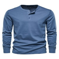 Muški atletski čvrsti boju majice Casual Henley dugme Plain topls bluza denim plava xl