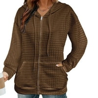 Ženska casual labava majica jakna s dugim rukavima lagana zip up houde kaput gornja odjeća s džepovima