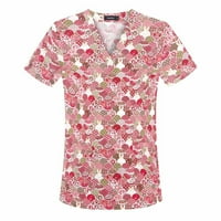 Ženske bluze Ženska modna ravna odjeća s kratkim rukavima V-izrez s džepovima tiskani vrhovi ružičasti