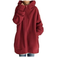 Labakihah kaputi za žene Ženska čvrsta boja Uzrok Streetwear džemper sa zatvaračem s kapuljačom dugih rukava kaput crveni xxl