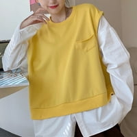 Ženska dukseva plus veličine slojevita okrugla džemper sa džepom dugih rukava ženski vrhovi žute veličine