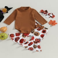 Dječja djevojačka djevojka jesen od rebra pletene rompers bundeve ispise hlače za hlače za hlače za glavu Halloween odjeća odijelo