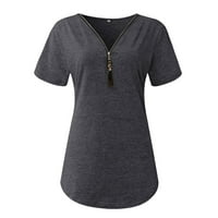 Ljetna bluza Ženska modna ljetna V-izrez Tassel patentni zatvarač s pulover s kratkim rukavima The The Top dame top tamno siva 4xl