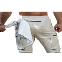 Lagane jogger hlače za muškarce atletske sportske hlače s ručnikom petlje višestruki džepovi sa zatvaračem za trčanje teretane