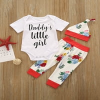 Aturuste 0- mjeseci novorođene dječje djevojke Otac outfit odjeća slova kratki rukav rukav rumper bodysuit top cvjetne hlače set šešira