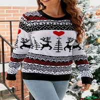 Ženska božićna pletena džemper posad vrat Ispis dugih rukava pulover vrhove pletiva za zimsku toplu