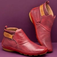 Ecqkame Ženske čizme za gležnjeve Ženske rimske uperene casual čizme Proljeće Jesen Ženske čizme Dame Ladies Western Stretch Botas Kožne casual cipele crvene cipele crvene cipele crvene 36