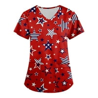 Gyujnb ženske vrhove bluze za žene V izrez kratkih rukava za košulje za sjećanja za žene Patriotski