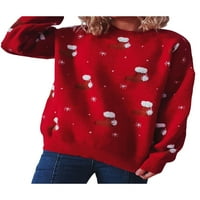 Wasery ženske božićne pletene džempere s dugim rukavima CREW CRT božićne čarape Ispiši pulover vrhove
