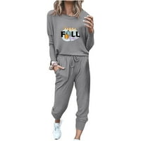 BabySbule Womens Fall Plus Top setovi Prodaja Ženska Dan zahvalnosti Print Dugi rukav Sportski pulover Slobodno useljenice + hlače set