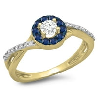 DazzlingRock kolekcija 10k Blue Sapphire & White Diamond Dame Split Shank Bridal Halo Angažman prsten, žuto zlato, veličine 7