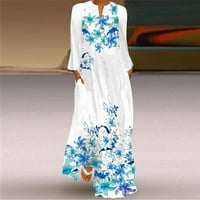 Boho Maxi haljina za žene sa rukavima žene digitalne tiskane duge haljine V-izrez sa džepovima Dugim