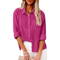 Patlollav Clearence ženska gumb pune boje dolje majice V izrez Labavi bluza Ležerne prilike TUNIC-a