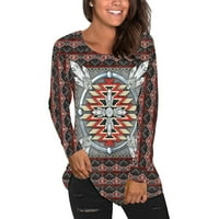 Plus veličine vrha okrugli vrat pad dukserice Trendi pulover dugih rukava modna odjeća za žene Aztec