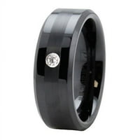 R40058- Crni keramički prsten sa CZ i satenom završetkom - Veličina 13