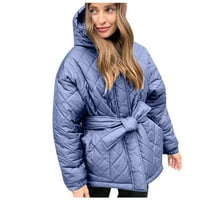 Žene prekrivene zimske jakne Topli kaput Slim Fau krzno-ovratnik patentni zatvarač Deblje kaput Otiska tamno plava xs