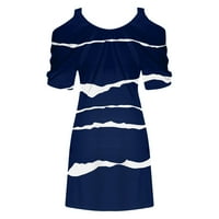 Haljine za žene Ženski škap vrat kratki rukav Striped mini haljina kratka elegantna mini chemise plava
