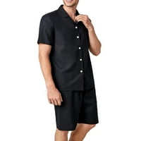 Čvrsti rever vrat pidžama setovi kratkih rukava crni muškarci Loungeweb Sets PJ set