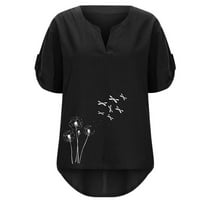 Ljetne košulje za žene kratki rukav V izrez cvjetna od tiskanog pamučnog platna bluza crna m