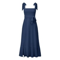 B91XZ Ljetne haljine za žene Ženske elegantne djeveruše haljine Square Crther Rucle Split Midi Formalna haljina za vjenčanje Guest Hawaiian Haljine za žene Plavo, XL