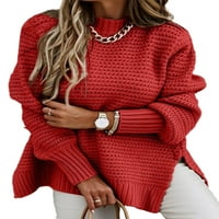 REJLUN Žene Pulover polutvrdnjak džemper Duks dugih rukava vrećice Pletene džempere Ležerne prilike Crvene s