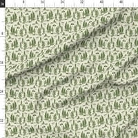 Tkanina - Mala skala zelena toile de uzorak Whimsical Smešno tiskano na presvlakom Velvet tkanina četvrtina