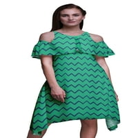 Bimba Geometric Print Flutter rukava Ženska stranka Tunika Hladno ramena Midi haljina-X-mala