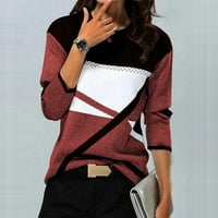 LHKED Ženski okrugli vrhovi vrata za šivanje kontrastne boje dugih rukava majica za majicu za jesen