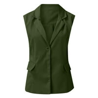 Francuska Dimple Ženska solidna boja otvorena prednja džepa Kardigan Formalno odijelo bez rukava košulja Jakna Zelena