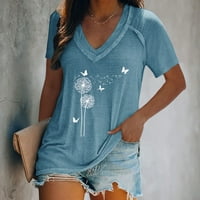 Ženska modna V-izrez pulover Ležerne majica s kratkim rukavima