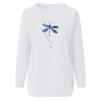 Homodles dukserica za žene - Dragonfly uzorak pulover dugih rukava CREW CREW CALESS FALES OTVORI bijeli