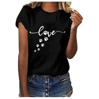 Odeerbi Valentines košulje za žene Ljeto kratki rukav modna bluza za ispis u okruglom vratu crna