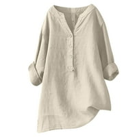 Ženske plus veličine vrhova Trendi V-izrez Loose gumb Pamuk i posteljina TUNIC košulja Ljetne majice Bluza