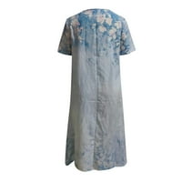 Ženske haljine s kratkim rukavima, ležerna ležerna srednja dužina Ljetna V-izrez haljina plava 2xl