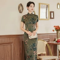 Ženska kineska Cheongsam Fau svilena haljina za mrlju Orijentalna kugla haljina duga qipao tamnozeleno