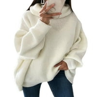 Capreze baggy džemper za žene obične dugih rukava Turtleneck pleteni džemperi Pulover bijeli l