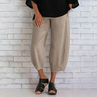 Growesty Ženske hlače Čišćenje Ženske ljetne ležerne pamučne i posteljine solidne boje hlače sa širokim
