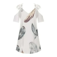 Ženske haljine Dužina gležnja Shift kratki rukav modni V-izrez Ljeto od pune haljine bijeli XL