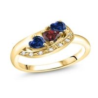 Gem Stone King 18K žuti pozlaćeni srebrni crveni granat i plavi stvorili su safirni prsten za žene