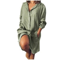 Haljine za ženske plus veličine Ležerne košulje Žene Čvrsto labavi dvostruki džep dugih rukava pamučna