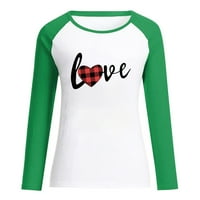 Rollbacks ženske majice za valentinovo, majica s dugim rukavima ženske kozne raglan bluza ljubitelji pokloni duks valentina voli srce grafičkim tiskom vrhom Crewneck pulover zeleno l
